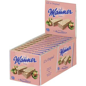 Manner Waffeln Original Neapolitaner, laktosefrei & vegan, mit Haselnusscreme, einzeln verpackt, 900 g, 12 Stück
