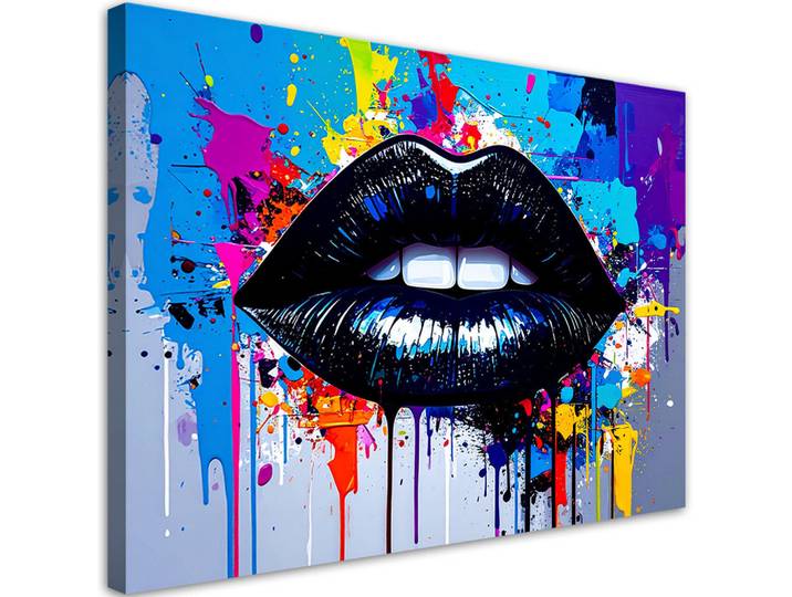 Feeby Leinwandbild Schwarze Lippen einer Frau Abstrakt 120x80cm, Mehrfarbig, Person/Charakter, Rechteckig, 120x80 cm, Bilder & Rahmen, Bilder, Leinwandbilder