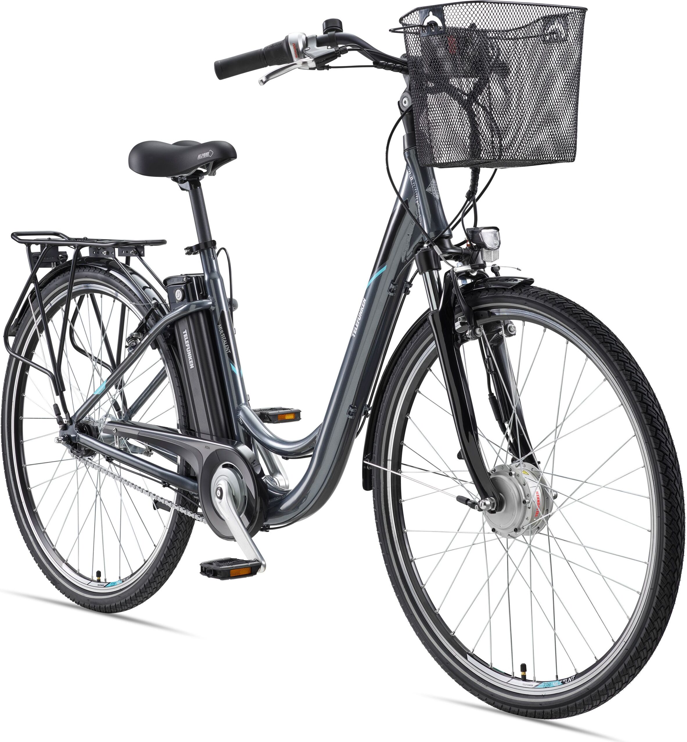 Telefunken E-Bike RC840 28 Zoll mit 7-Gang Shimano Nabenschaltung - Frontmotor 250W /10,4Ah / 36V Sitzrohrakku anthrazit