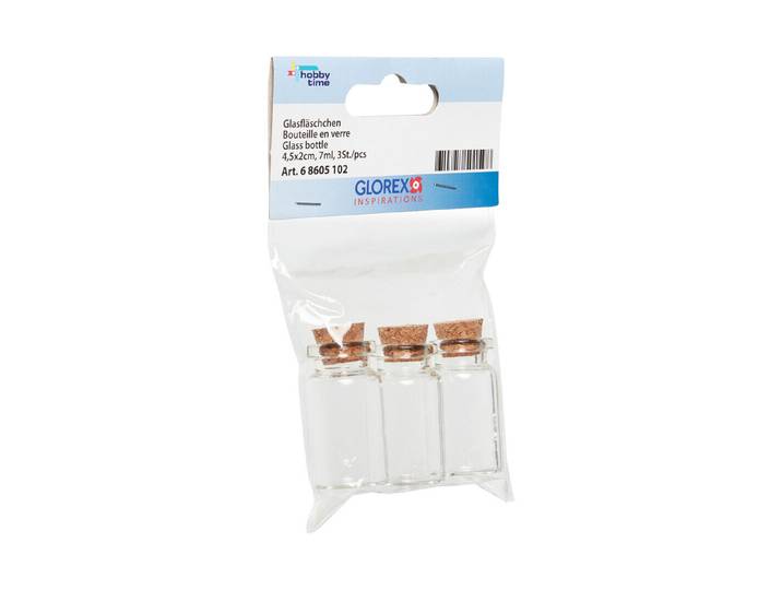 Glorex Glasfläschchen mit Korken 4.5 × 2 cm 7 ml 3 Stück