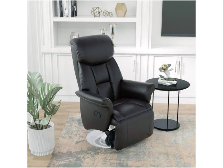 Fauteuil relax manuel pivotant 360° AESVAR repose-pieds simili cuir noir 150 kg