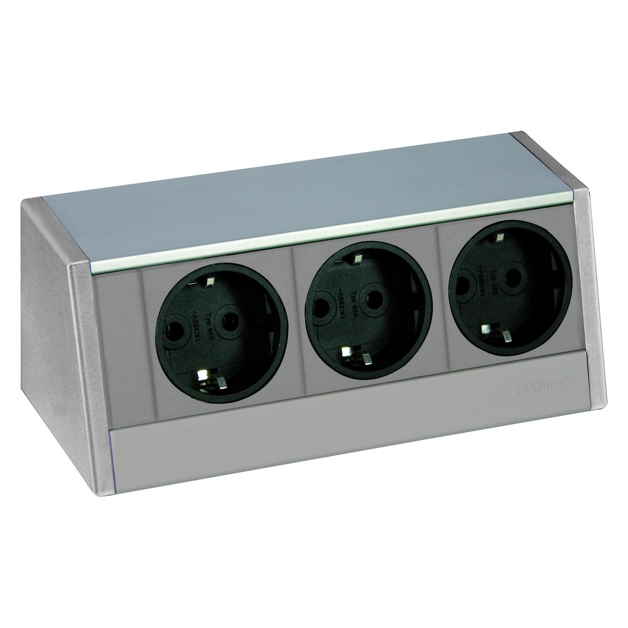 Schulte Elektrotechnik 159800006600 Evoline R-Dock, 3 x VDE Steckdosen Aluminium (159800006600)