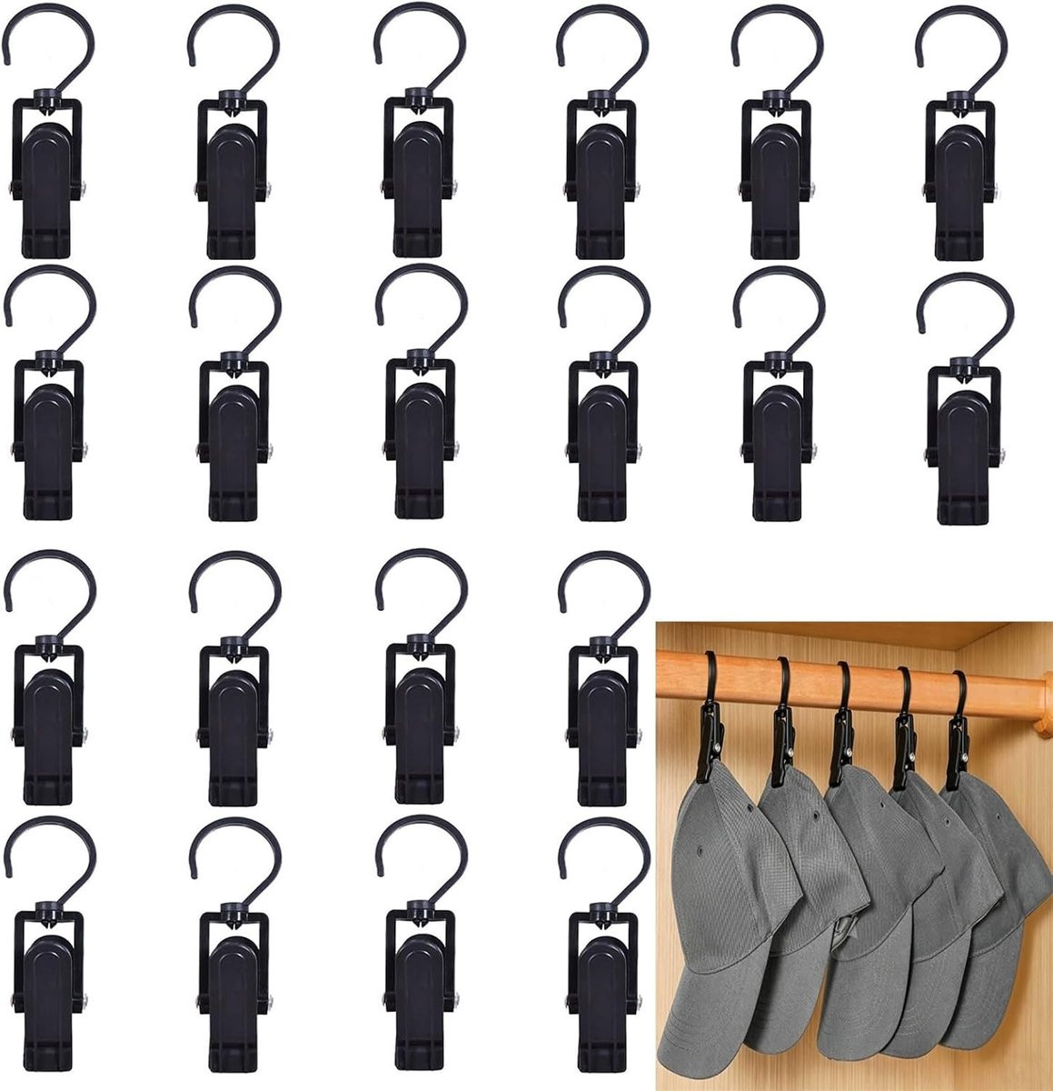 20 stuks Zwarte Draaiende Gordijnclips voor Handdoeken, Kleding en Accessoires