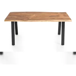 SalesFever Massiver Esstisch 160x85 cm | 3,5 cm Akazie Natur Baumkante | V-Gestell Schwarz