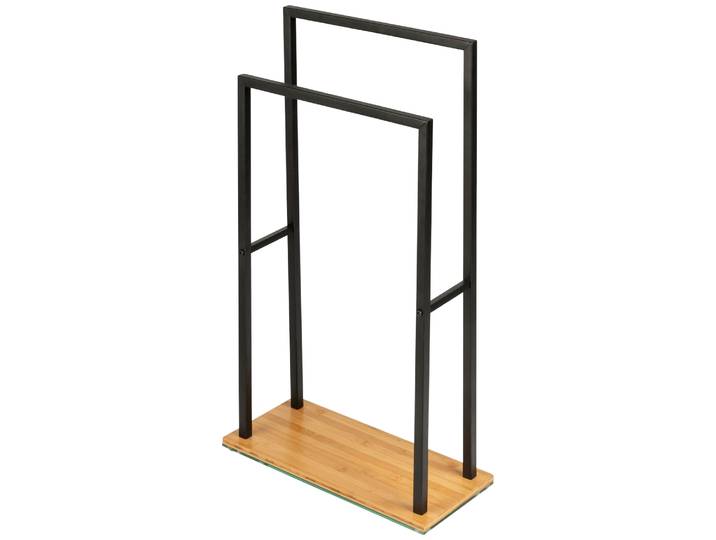 Handtuchständer WENKO Bambusa , schwarz (schwarz, natur), B:46cm H:20cm T:80cm, Bambus, Stahl, Handtuchhalter, Handtuchständer, BxTxH: 46x80x20 cm