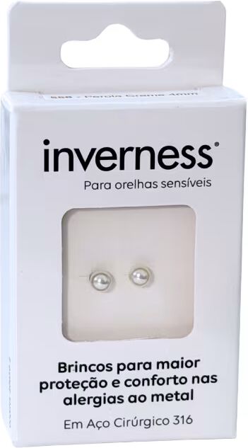 Inverness Sensitive Brinco Aço Cirúrgico Pérola Creme 4mm