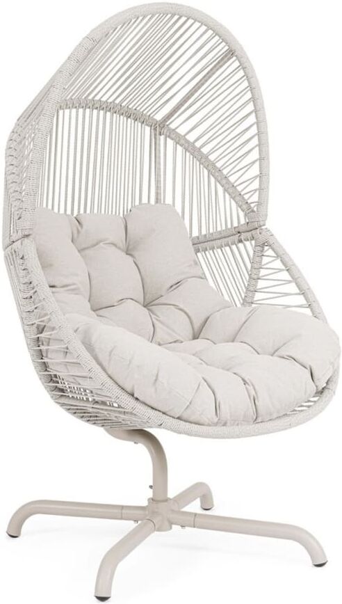 Konte.Design Fauteuil pivotant de jardin avec tressage en fibre synthétique Beige 95x154x88cm