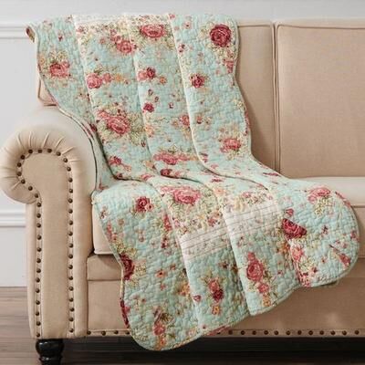 Greenland Trading Co. Antique Rose Throw Blanket Powder Blue 50 x 60, 50 x 60, Powder Blue