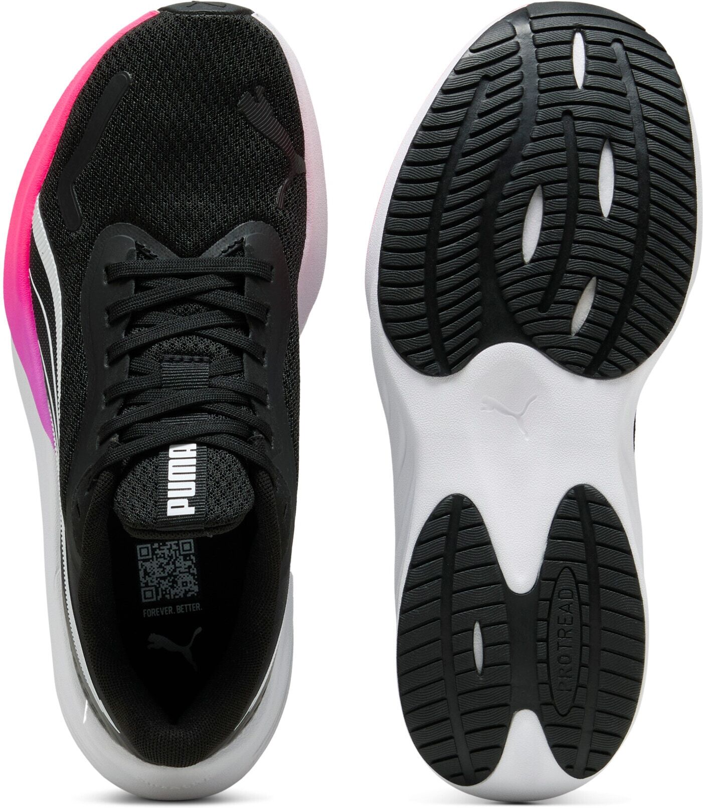 Laufschuh PUMA "POUNCE LITE", Gr. 40, Textil, pink (puma schwarz, puma weiß, sun stream, electric orchid), Schuhe Laufschuh, mit PROTREAD Gummilaufsohle, mit SOFTFOAM+ Dämpfungstechnologie puma schwarz, puma weiß, sun stream, electric orchid 40, Textil