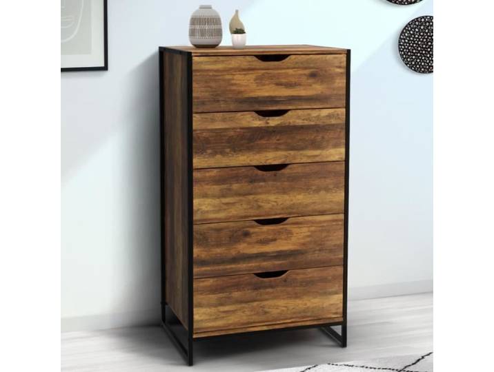 IDMARKET Chiffonnier 5 tiroirs HAWKINS 60x40x110 cm commode semainier design industriel