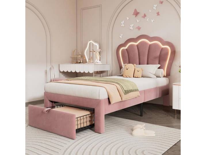 Lit enfant 90x190 cm LED - avec tiroir avec tiroir Lit APP-Control LED - SWEIKO - Rose