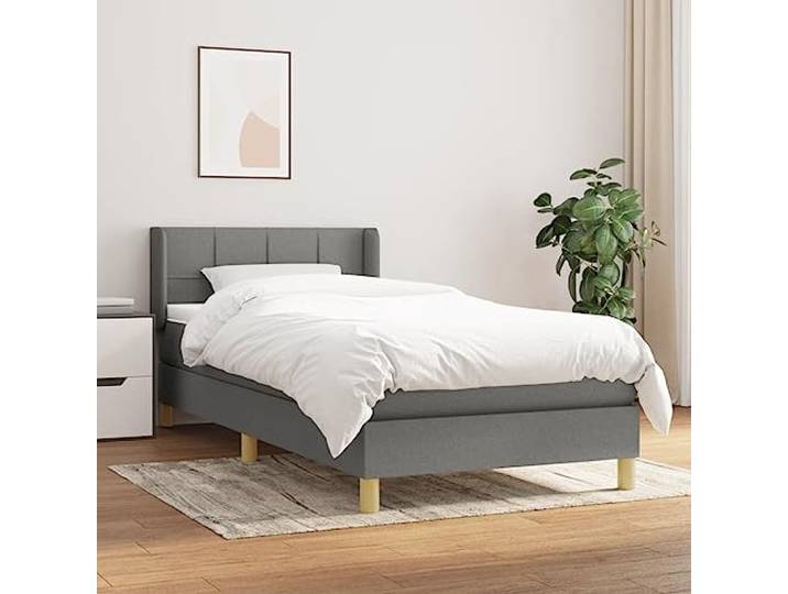 Atmungsaktiver Stoff mit Taschenfederkern höhenverstellbares Kopfteil Boxspringbett mit Matratze Dunkelgrau 100x200 cm Stoff mit verstellbarem Kopfteil Taschenfederkern Topper