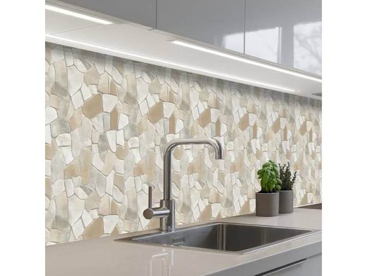KitchenYeah© Küchenrückwand Selbstklebende Kitchen Wall Protector Küchen 60x400 cm - Rückenwand Küchenfronten Küchenrückwände Küche Wand Mosaik - Steine - Beige