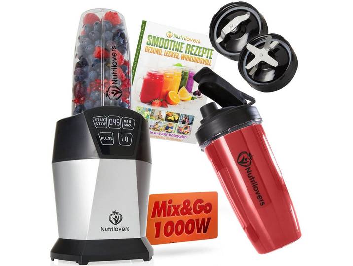 Nutrilovers Standmixer Format: Kompakter Smoothie Mixer - Für Unterwegs - Trinkbecher, 1000 W