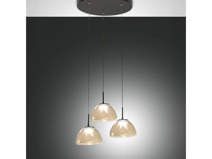 Fabas Luce Hängelampe Lucille, dimmbar, schwarz, für Wohn- / Esszimmer, Glas