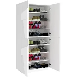 Dmora Schuhschrank Orfeo, Mehrzweckschrank mit 4 Flügeltüren, Eingangsschuhregal, 100 % Made in Italy, cm 81x38h167, glänzend weiß