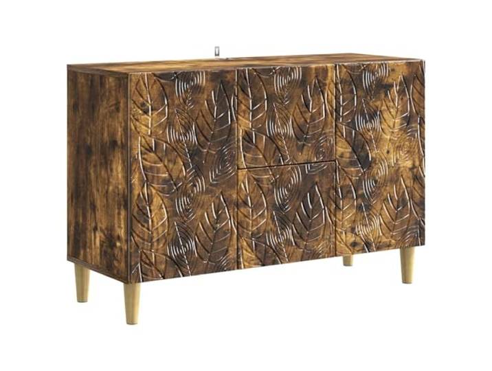 TEKGHUT Sideboard Räuchereiche 89 x 34,5 x 60 cm Holzwerkstoff Vintage-Charme, rechteckige Form, Eukalyptusbeine, 90° Schwingtür-Scharnier, feuchtes Tuch