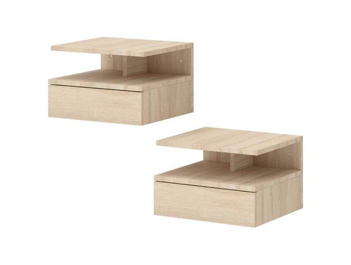 LIA Lot de 2 tables de chevet murales tables de nuit suspendues avec tiroir étagère ouverte 35x32x22 5cm chêne