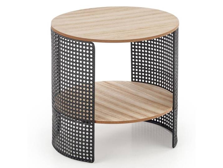 Table basse ronde avec structure ajourée et acier noir