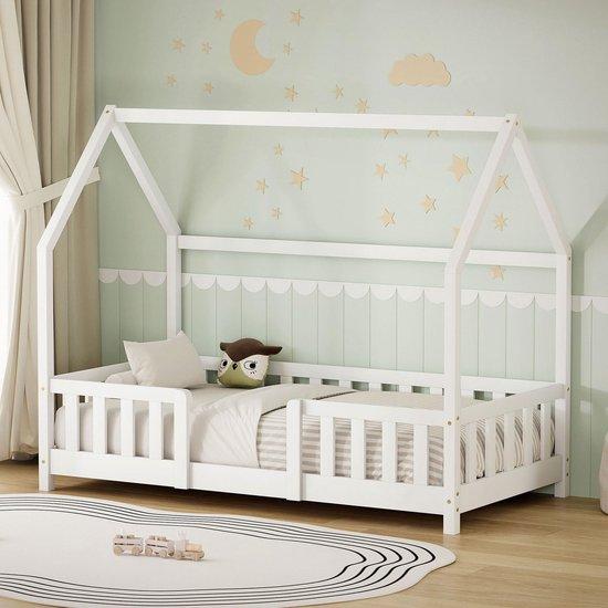 Kinderbett 80x160 cm - aus massivem Kiefernholz - mit Schutzgitter - langlebiges Jugendbett