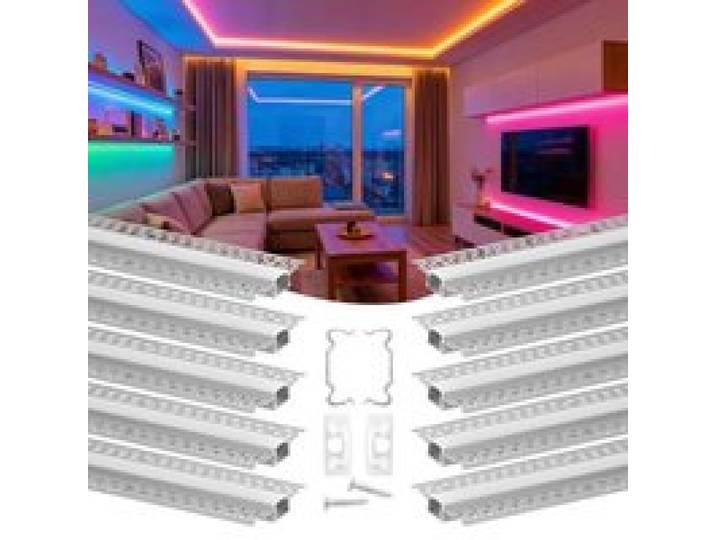 VEVOR LED Profil 10er-Pack 2 m, Eloxierte Trockenbauprofil mit Milchiger Abdeckung, Endkappen & Befestigungsclips, Deckenprofil, Diffusor Einbau in Gipskarton, Aluminiumprofile für Wand & Decke