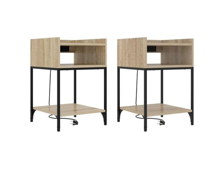 LMTYOENFG Nachttisch 2er Set, Beistelltisch Sonoma-Eiche, 40x40x61 cm Rustikaler Beisteller fürs Schlafzimmer mit offenen Ablagen und stabilem Stahlgestell für ordentliche Raumgestaltung.