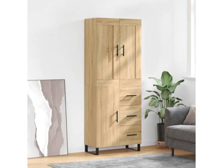 Highboard Sonoma-Eiche 69,5x34x180 cm Holzwerkstoff Schrank mit Türen Holzwerkstoff, Metallfüße, viel Stauraum, Türen, Sonoma-Eiche-Finish, Wohnzimmer