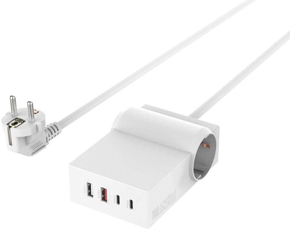 4smarts 6-i-1 Stømskinne m. 2x AC / 2x USB-C / 2x USB-A - 65W - Hvid
