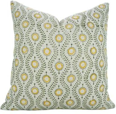 Fabdivine Handcrafted Linen Block Print Pillow Cover Farmhouse Accent, Lehar