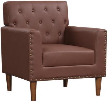Costway Mid Century Modern Accent Chair with Button Tufted Decoration and Rivets-Brown