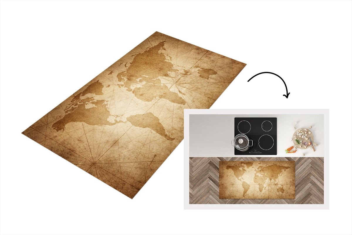 Keukenloper Wereldkaart Vintage Papyrus - Vinyl - 120 x 60 cm