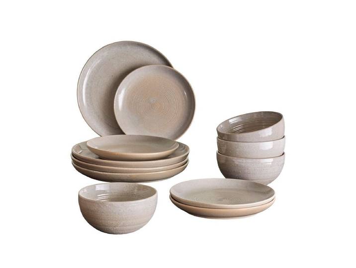 Geschirrset Jessi – Nordisches Design in Grau (12-teilig) - Grau - Luxusbetten24
