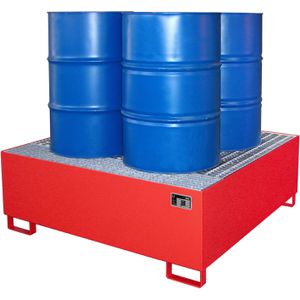 BAUER Auffangwanne AW 800, rot, aus Stahl, 146 x 146cm, mit Stahl-Gitterrost, unterfahrbar, 800 Liter