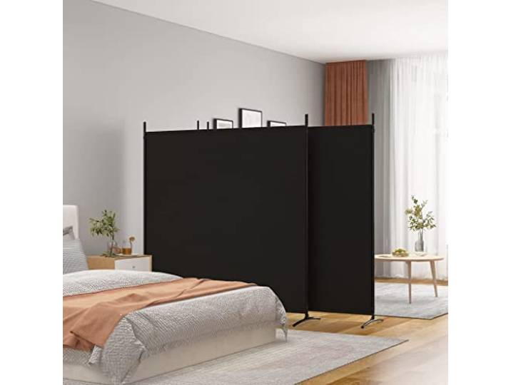 Room Divider Balkon sichtschutz 4-TLG. Paravent Schwarz 698x180 cm Stoff