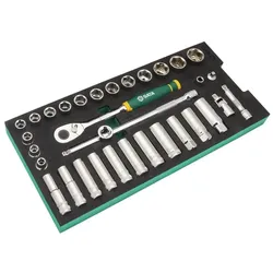 SATA, Zubehör Werkzeugaufbewahrung, 3/8" 6-kant Steckschlüssel-Einlage, 33-tlg.