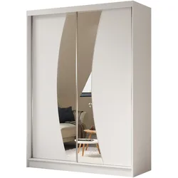 KLEIDERSCHRANK mit Spiegel-Schiebetüren und Aluminium-Leisten - VOXI - 160 cm Weiß