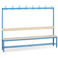 Umkleidebank mit Kleiderbügel und Schuhrost, Latten-Sitz, Länge 2000 mm, blau