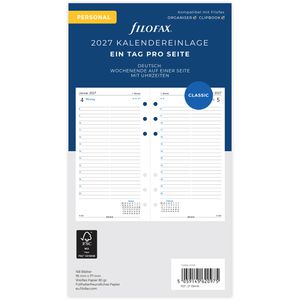 Filofax Kalendereinlagen 27-68446, Jahr 2027, 1 Tag auf 1 Seite, Personal