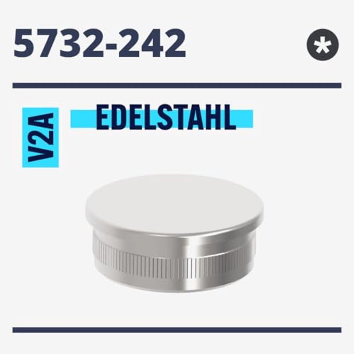 Roestvrijstalen eindkap voor leuning, plat, V2A AISI304, 42,4 x 2,0 mm
