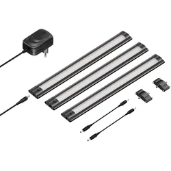 ledscom.de LED Unterbau-Leuchte SIRIS schwarz matt, flach, je 30cm, je 370lm, weiß, 3er Set