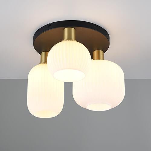 Trio Leuchten Plafondlamp Diva, Messing/Zwart/Wit, Metaal en Glas