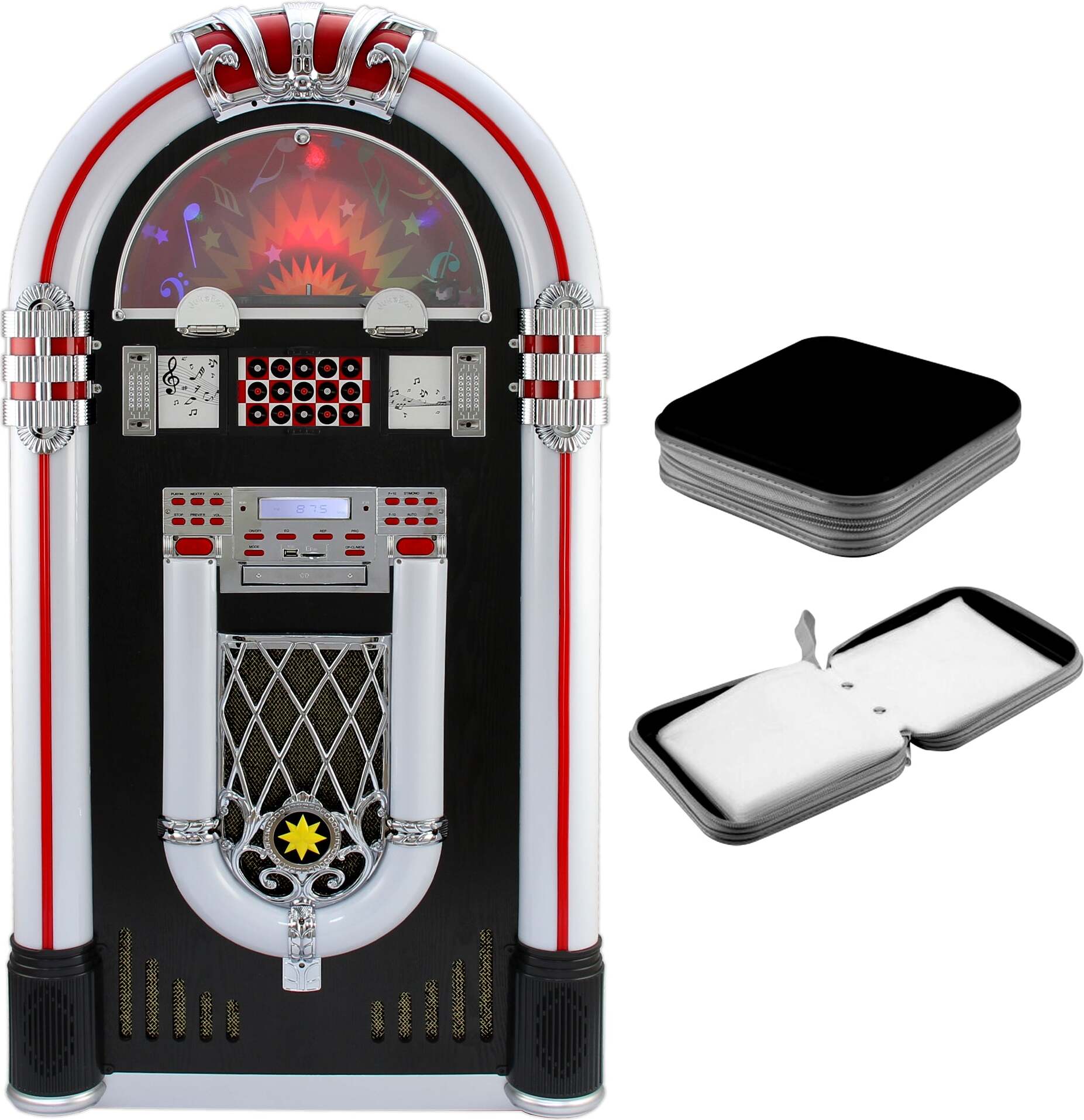 Vinyl-Jukebox und CD-Hülle