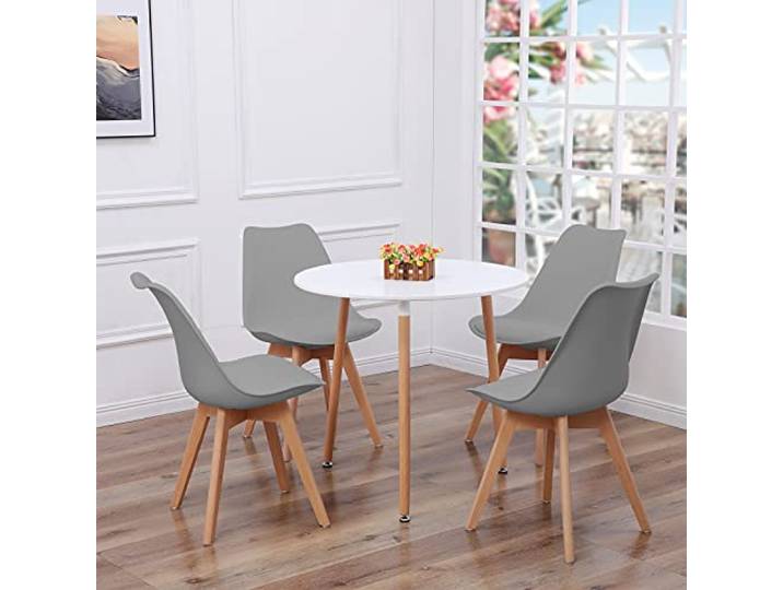 DORAFAIR Set aus Runder Esstisch und 4 Skandinavischen Stühlen, für Küche Esszimmer Büro, Grau Stuhl