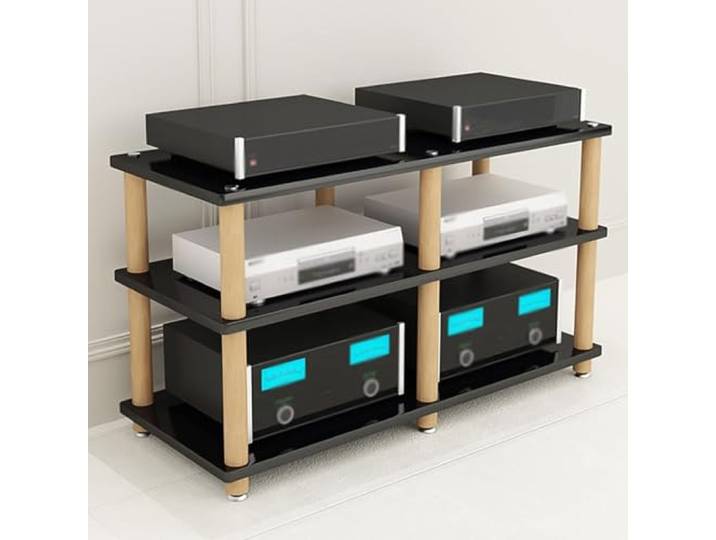 YUGXTH Audio Rack HiFi Regal, Medienkomponenten-Ständer, Audioschrank, Bodenstehendes Audio-Rack, Audio-Video-Medienständer, Schrank for Besprechungen, Aufnahmeräume(Nero,47.2x26.3in/120x67cm)