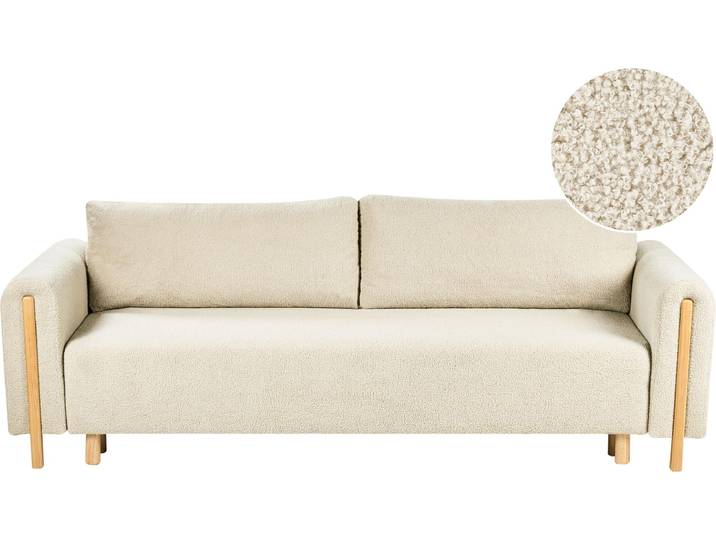 BELIANI Schlafsofa mit Cremeweiß Bouclé-Stoffbezug Klick-Klack Klappmechanismus und Stauraum minimalistisch-modern mit Armlehnen