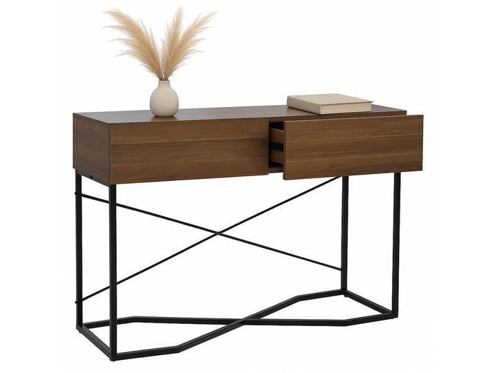 Konsolentisch HWC-P47, Telefontisch Beistelltisch Ablagetisch, Schublade Melamin Industrial 81x120x40cm Braun