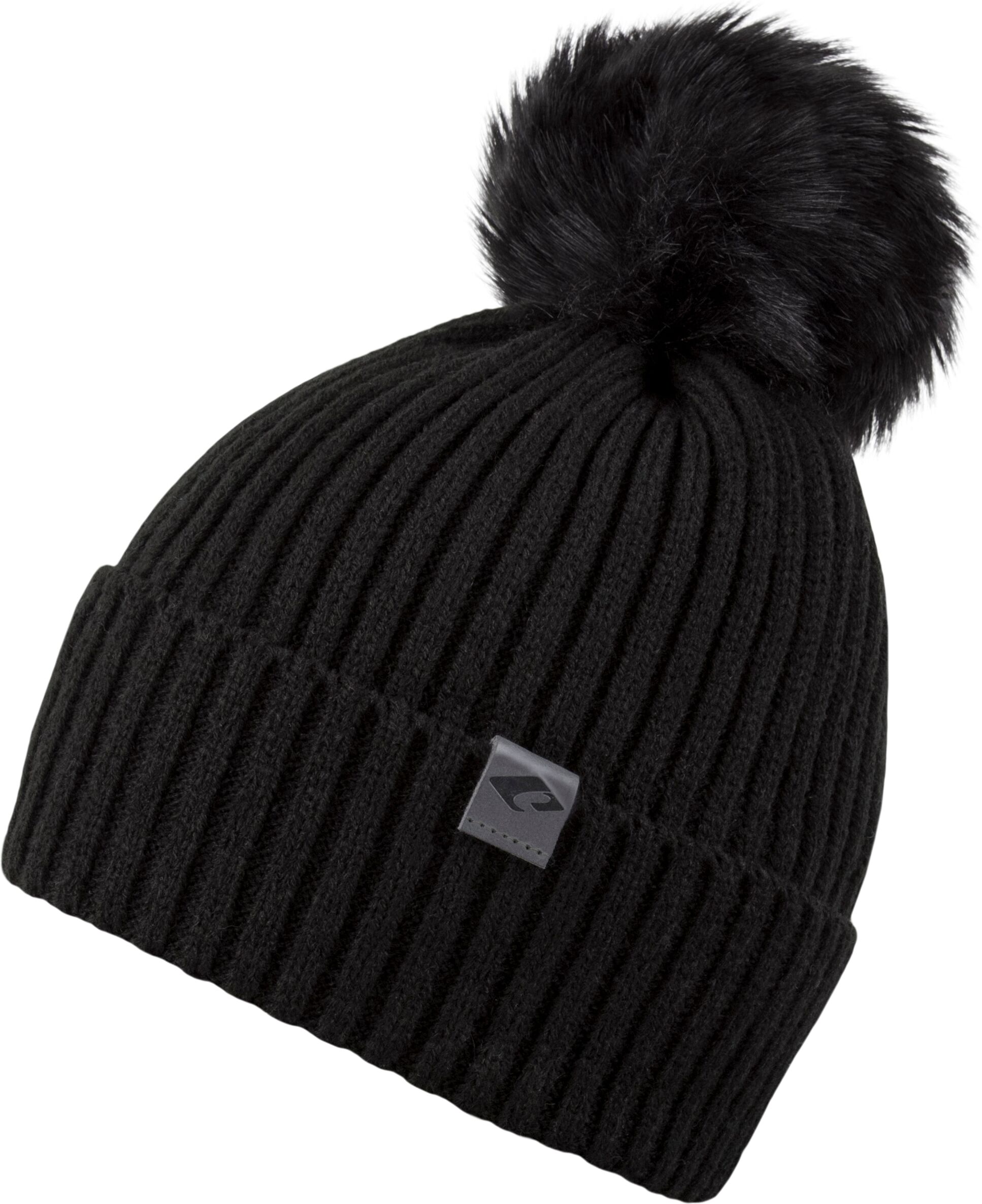 Bommelmütze CHILLOUTS "Hazel Hat", Damen, schwarz, Rippstrick, Kunstfaser, Mützen Bommelmütze schwarz Einheitsgröße