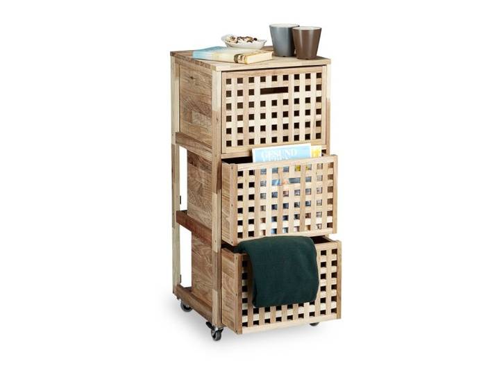 Relaxdays Rollcontainer 3 Fächer Walnuss