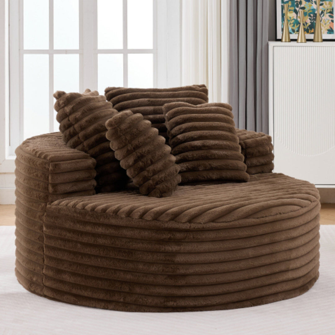 JKECAMARK 54.3" Pink Corduroy Round Chaise Lounge, No Assembly, Deep Seat Cloud Design Brown 84cm H X 138cm W X 138cm L
