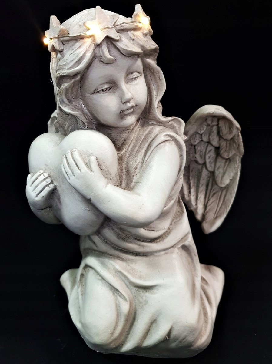 Engel - Hart in handen - LED Grafdecoratie - Polystone Beeld